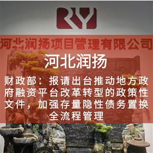 财政部：报请出台推动地方政府融资平台改革转型的政策性文件，加强存量隐性债务置换全流程管理